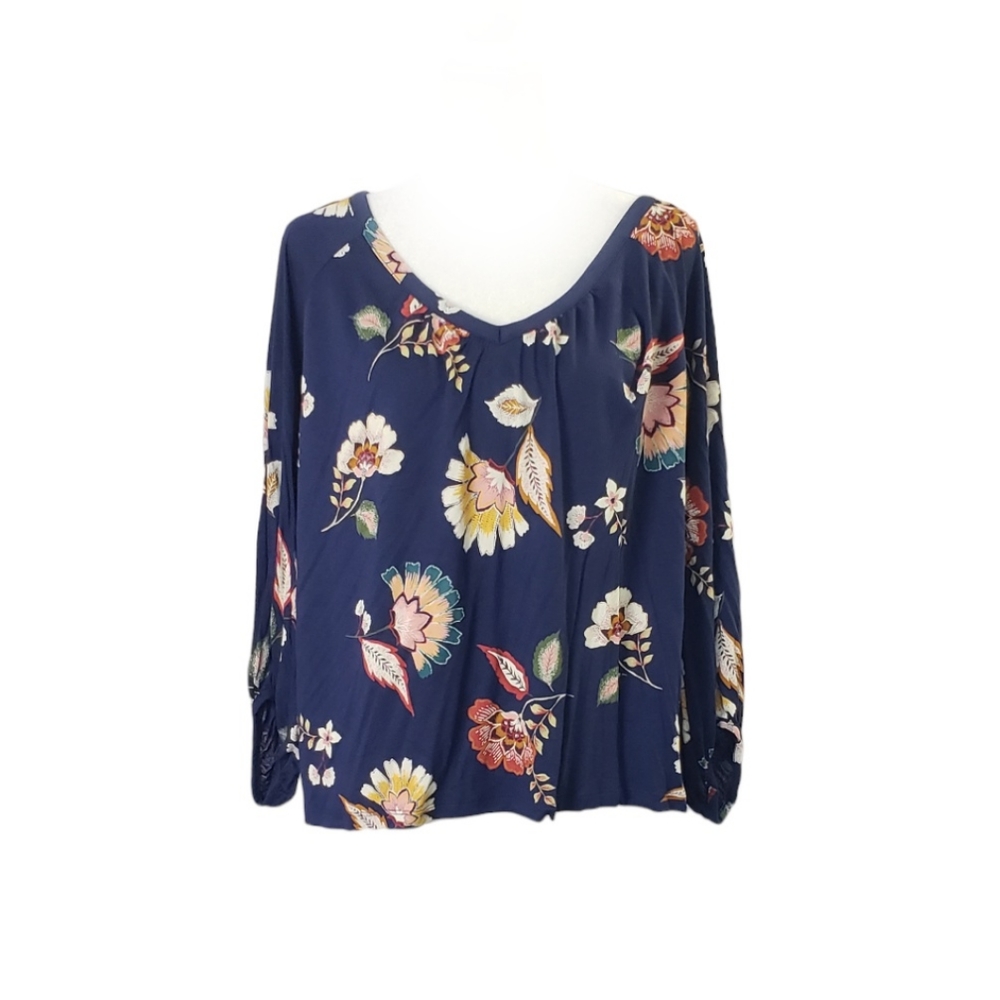 Floral Navy Long-Sleeve Scoop Neck Top